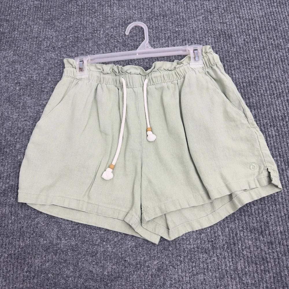 Hang Ten Shorts Women S Green Linen Blend Paperbag Waist Drawstring Beach Casual